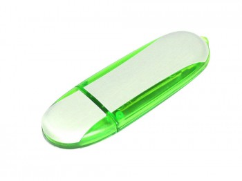USB 2.0- флешка промо на 8 Гб овальной формы, серебристый/зеленый, размер 8Gb