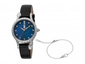 Подарочный набор: часы наручные женские, браслет, черный/синий/серебристый