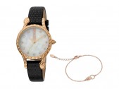 Подарочный набор: часы наручные женские, браслет, черный/золотистый/белый