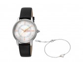 Подарочный набор: часы наручные женские, браслет, черный/серебристый/белый