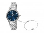 Подарочный набор: часы наручные женские, браслет, синий/серебристый