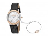 Подарочный набор: часы наручные женские, браслет, черный/серебристый