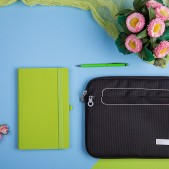 Набор подарочный LEVEL UP: бизнес-блокнот, ручка, чехол для планшета, зеленое яблоко