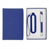 Набор SEASHELL-1: универсальное зарядное устройство (2000 mAh) и ручка в подарочной коробке, синий, белый