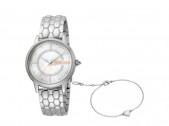 Подарочный набор: часы наручные женские, браслет, серебристый