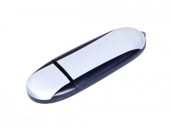USB 2.0- флешка промо на 16 Гб овальной формы, черный/серебристый, размер 16Gb